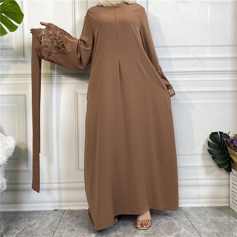 Nida Lace Kimono Sleeve Abaya - Norah Collections Brown Modest Elegant Abaya for Women