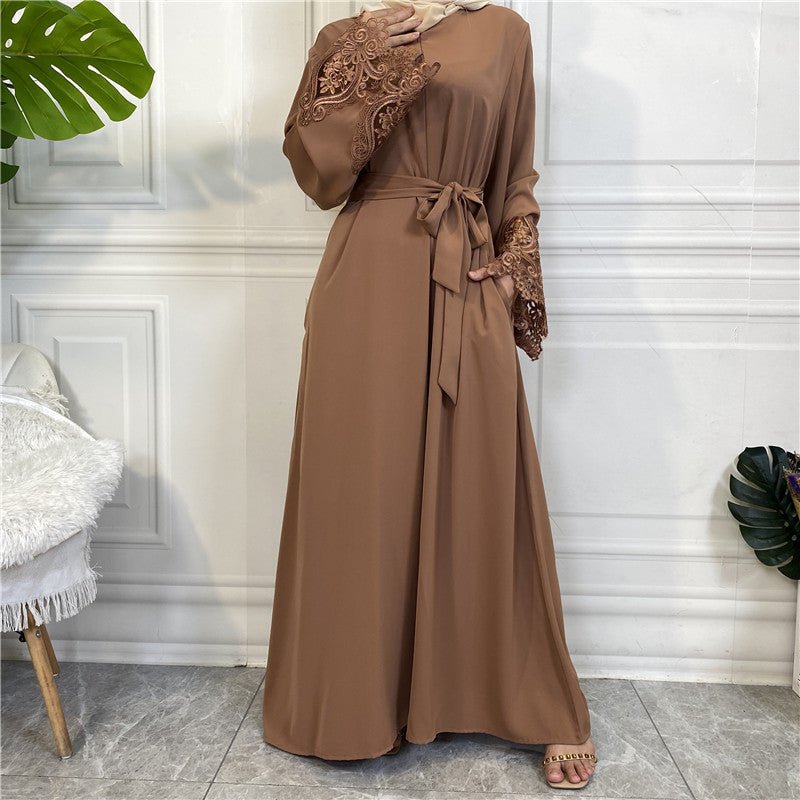 Nida Lace Kimono Sleeve Abaya - Norah Collections Brown Modest Elegant Abaya for Women
