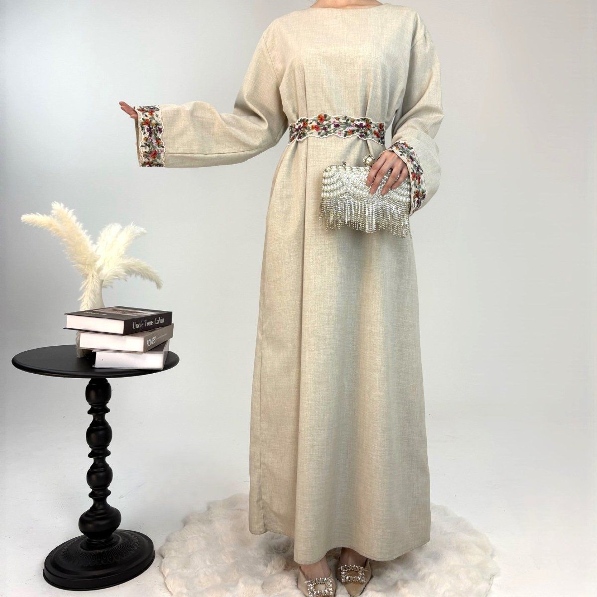 Premium Embroidered Linen Abaya - Norah Collections 53 (S) Modest Elegant Abaya for Women