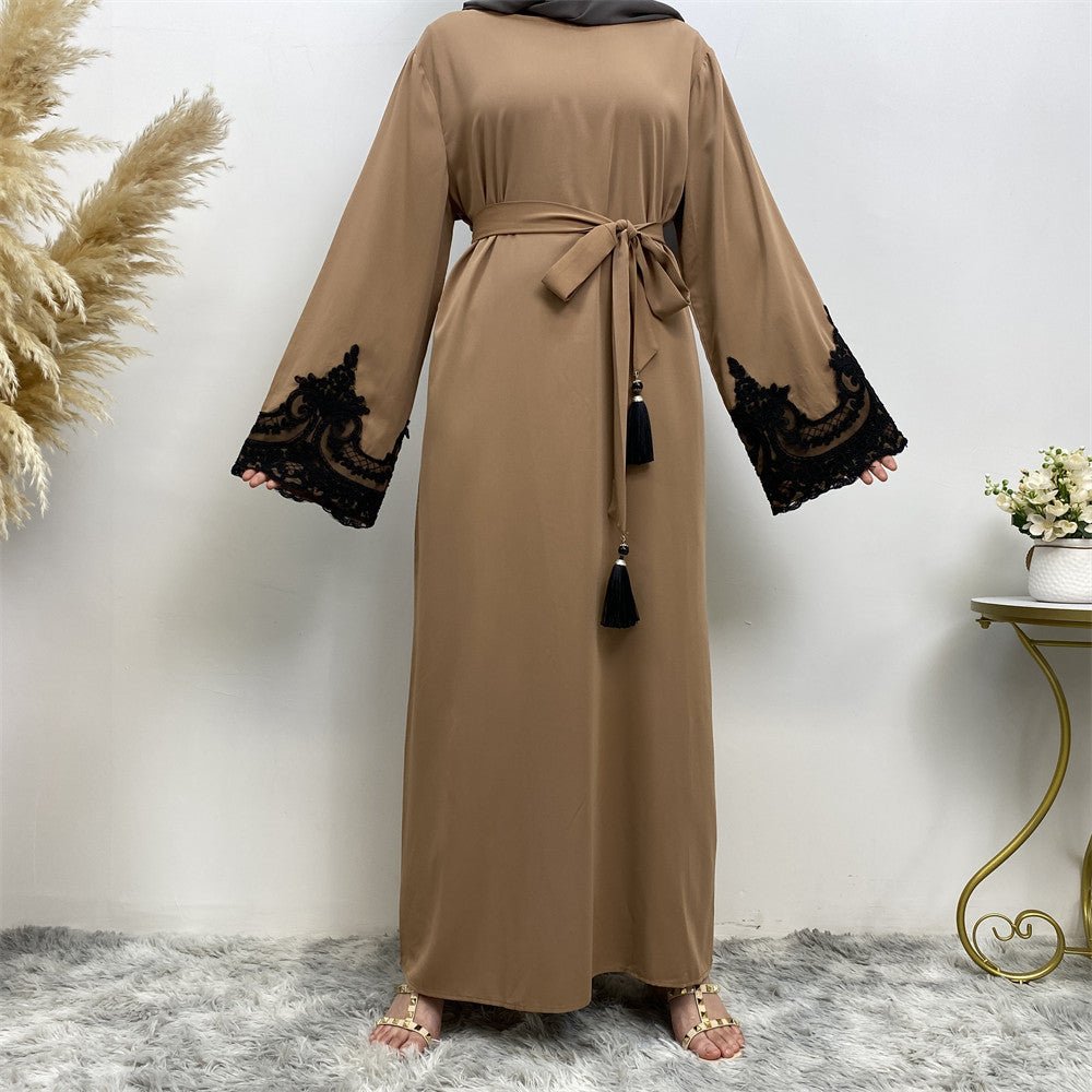 Lace Kimono Sleeve Abaya - Norah Collections Brown Modest Elegant Abaya for Women