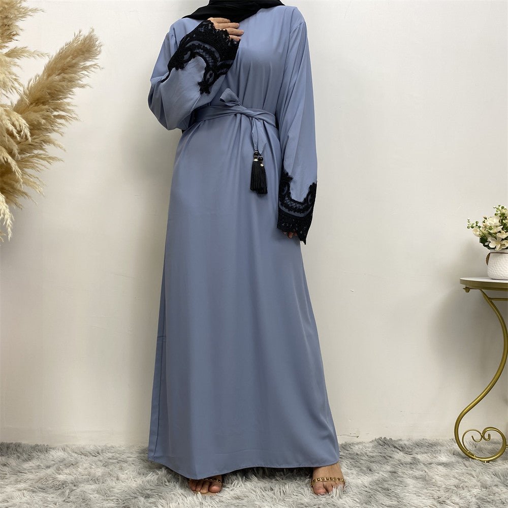 Lace Kimono Sleeve Abaya - Norah Collections Blue Grey Modest Elegant Abaya for Women