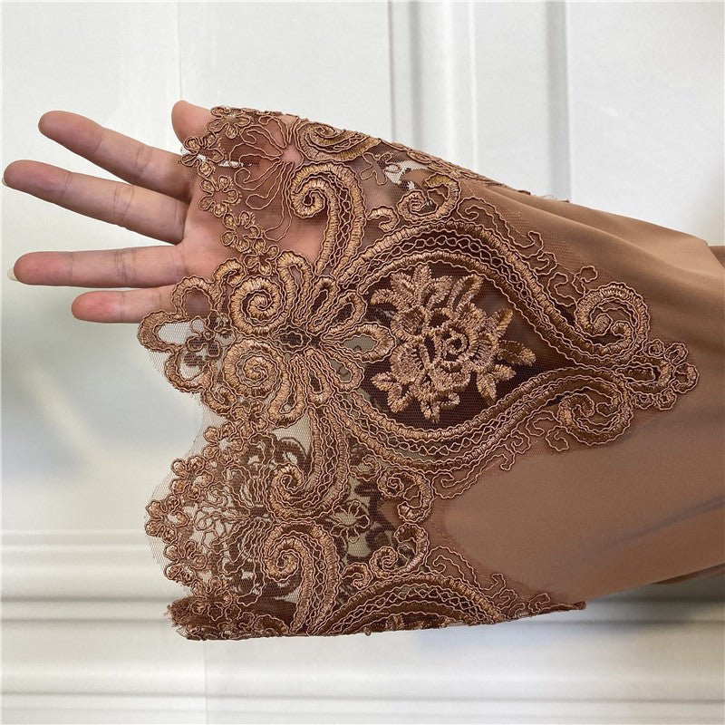 Nida Lace Kimono Sleeve Abaya - Norah Collections Brown Modest Elegant Abaya for Women