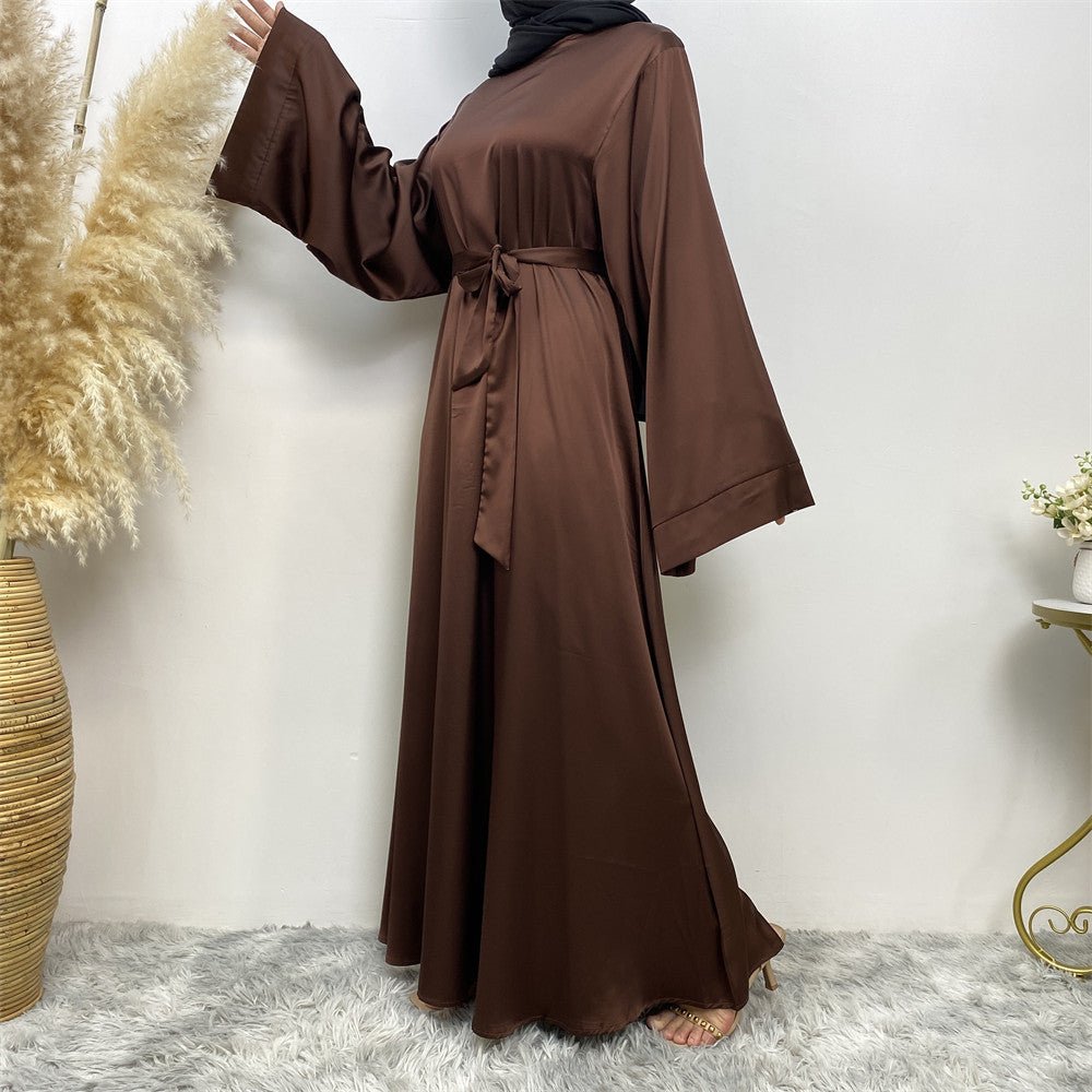 Satin Kimono Sleeve Abaya - Norah Collections Coffee Modest Elegant Abaya for Women
