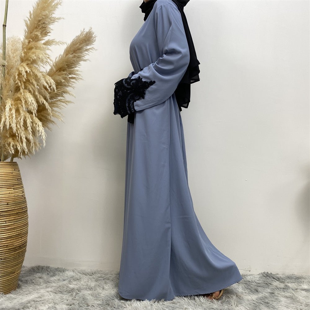 Lace Kimono Sleeve Abaya - Norah Collections Blue Grey Modest Elegant Abaya for Women