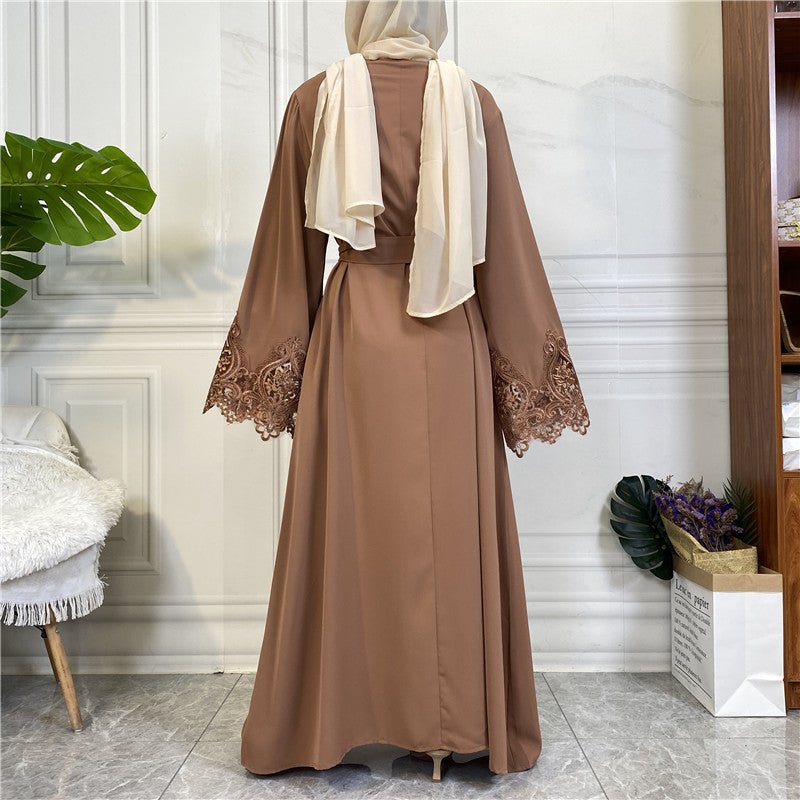 Nida Lace Kimono Sleeve Abaya - Norah Collections Brown Modest Elegant Abaya for Women