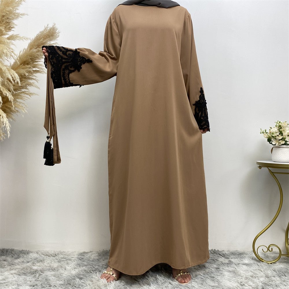 Lace Kimono Sleeve Abaya - Norah Collections Brown Modest Elegant Abaya for Women