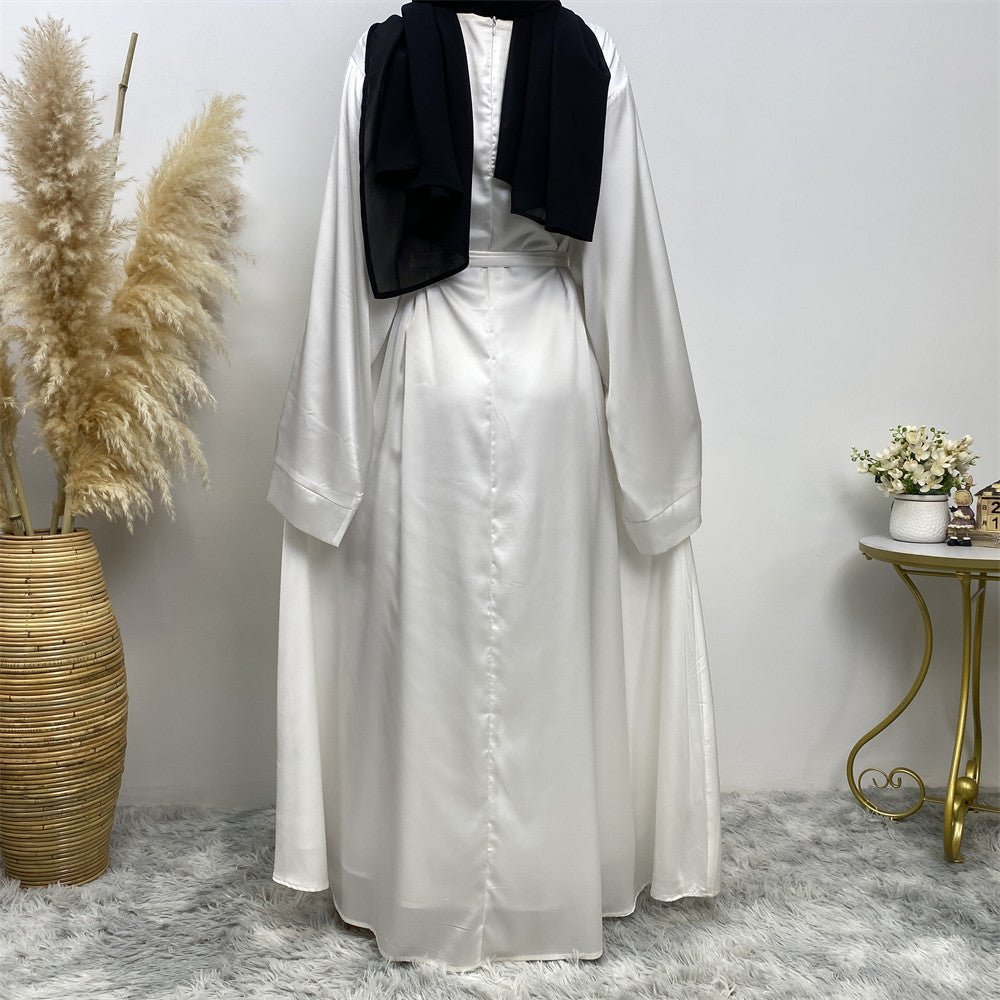 Satin Kimono Sleeve Abaya - Norah Collections White Modest Elegant Abaya for Women