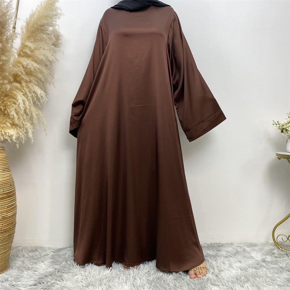 Satin Kimono Sleeve Abaya - Norah Collections Coffee Modest Elegant Abaya for Women