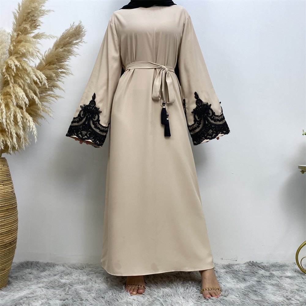 Lace Kimono Sleeve Abaya - Norah Collections Beige Modest Elegant Abaya for Women