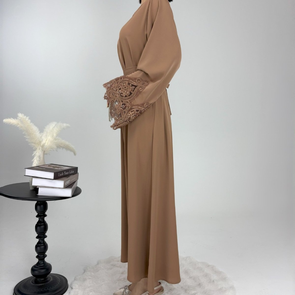 Premium Lace Abaya - Norah Collections Khaki Modest Elegant Abaya for Women
