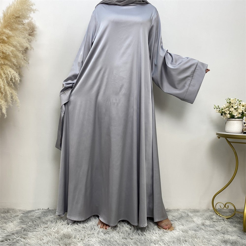 Satin Kimono Sleeve Abaya - Norah Collections Grey Modest Elegant Abaya for Women