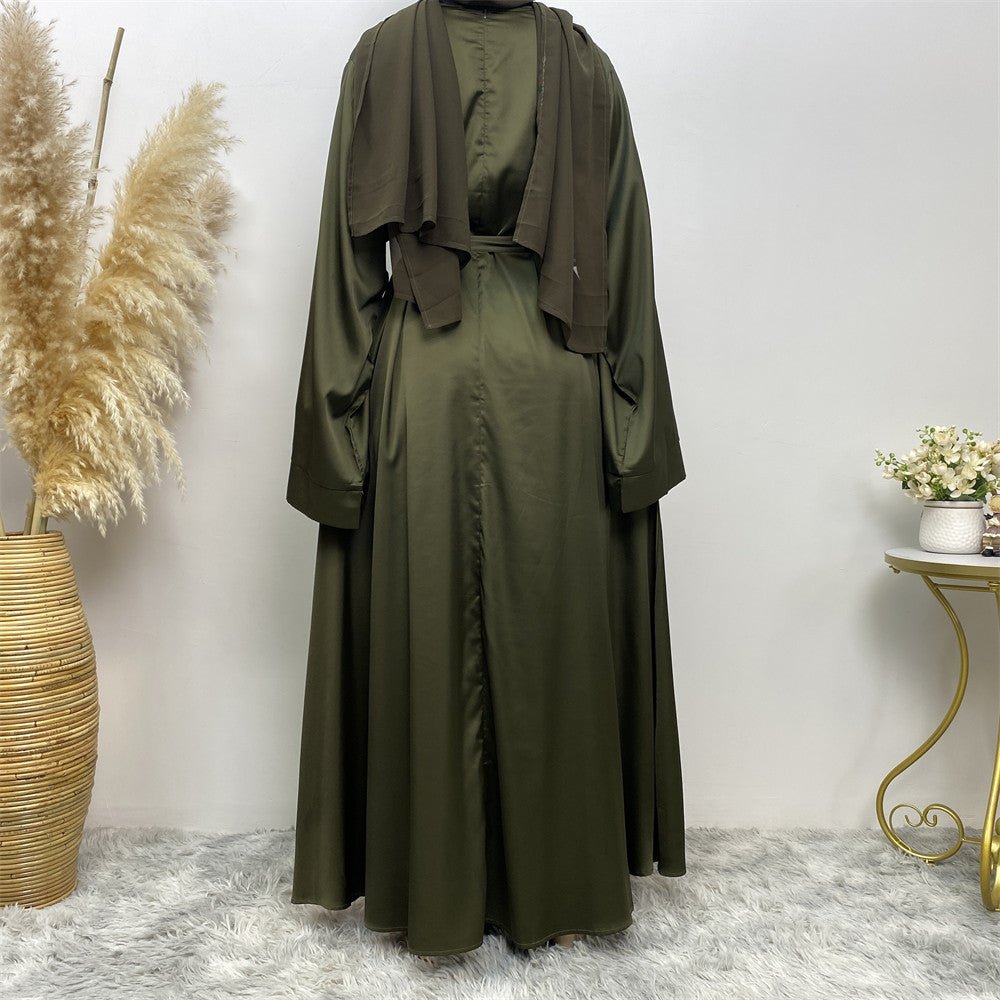 Satin Kimono Sleeve Abaya - Norah Collections Army Green Modest Elegant Abaya for Women