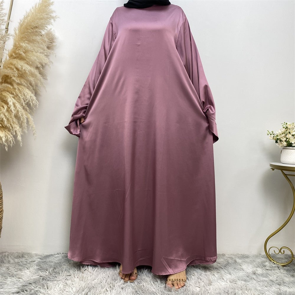 Satin Kimono Sleeve Abaya - Norah Collections Purple Modest Elegant Abaya for Women