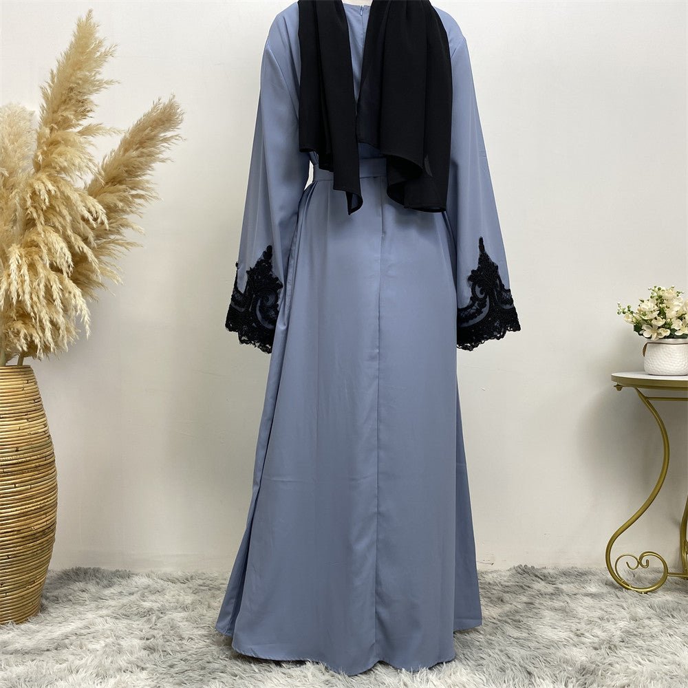 Lace Kimono Sleeve Abaya - Norah Collections Blue Grey Modest Elegant Abaya for Women