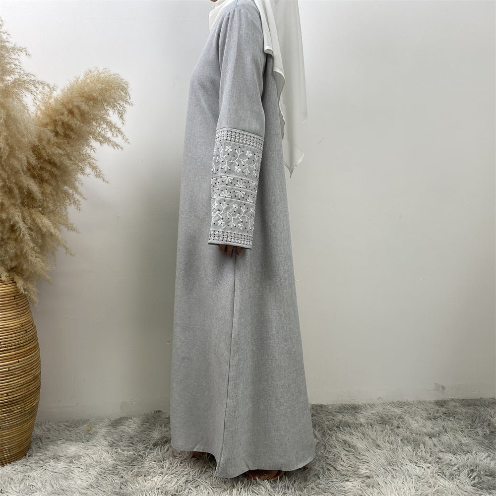 Embroidered Kimono Sleeve Abaya - Norah Collections Light Grey Modest Elegant Abaya for Women