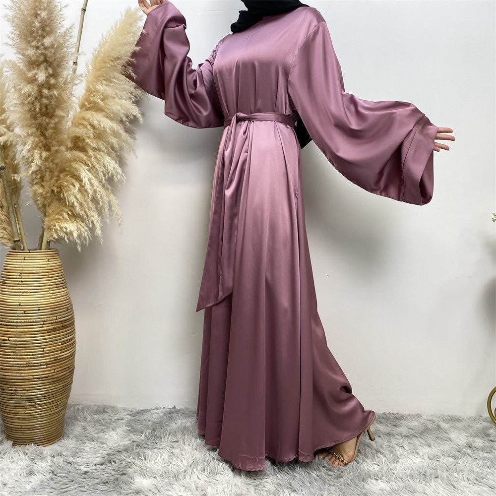 Satin Kimono Sleeve Abaya - Norah Collections Purple Modest Elegant Abaya for Women