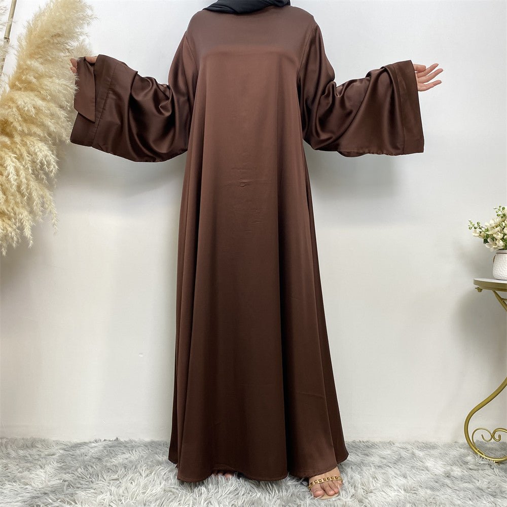 Satin Kimono Sleeve Abaya - Norah Collections Coffee Modest Elegant Abaya for Women
