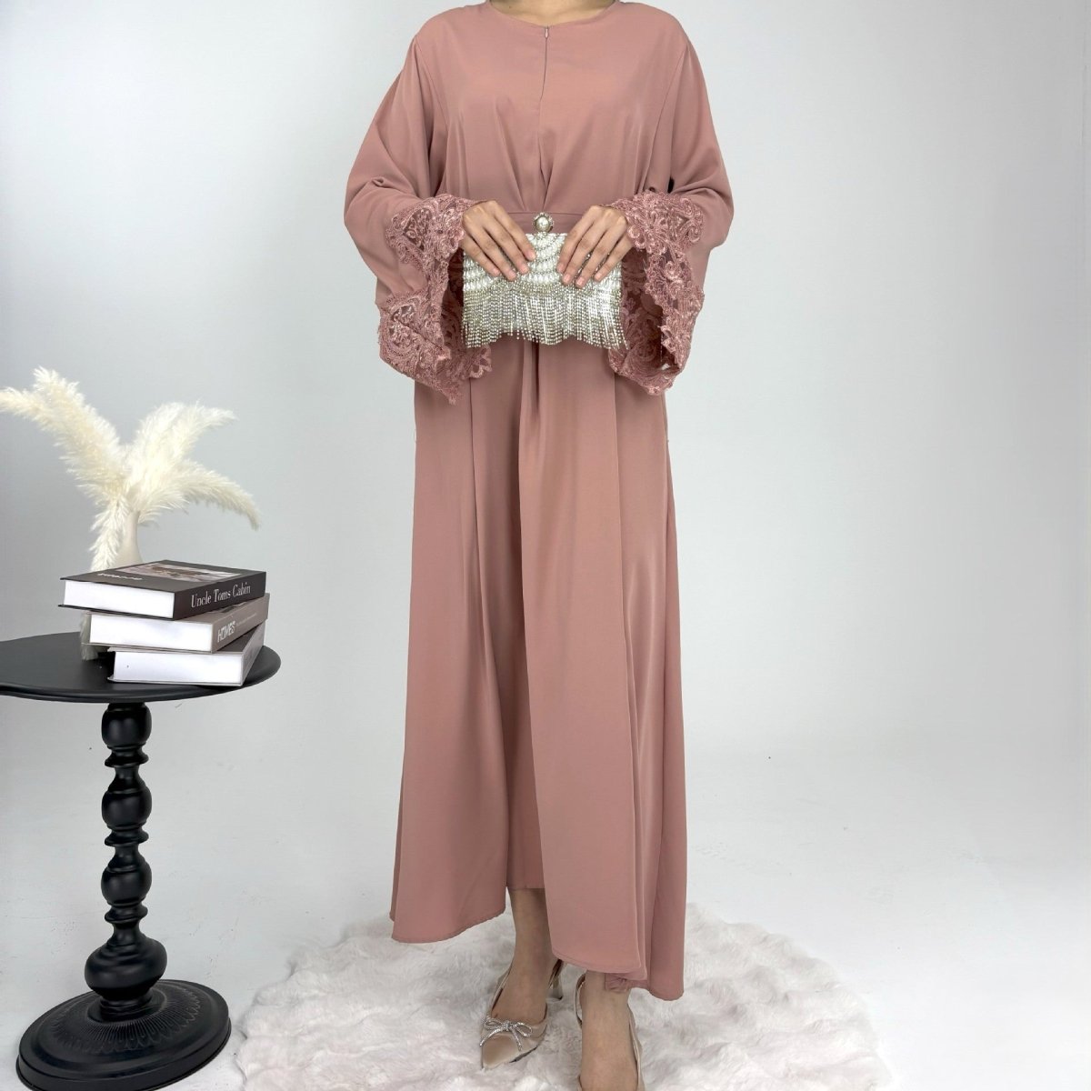 Premium Lace Abaya - Norah Collections Pink Modest Elegant Abaya for Women