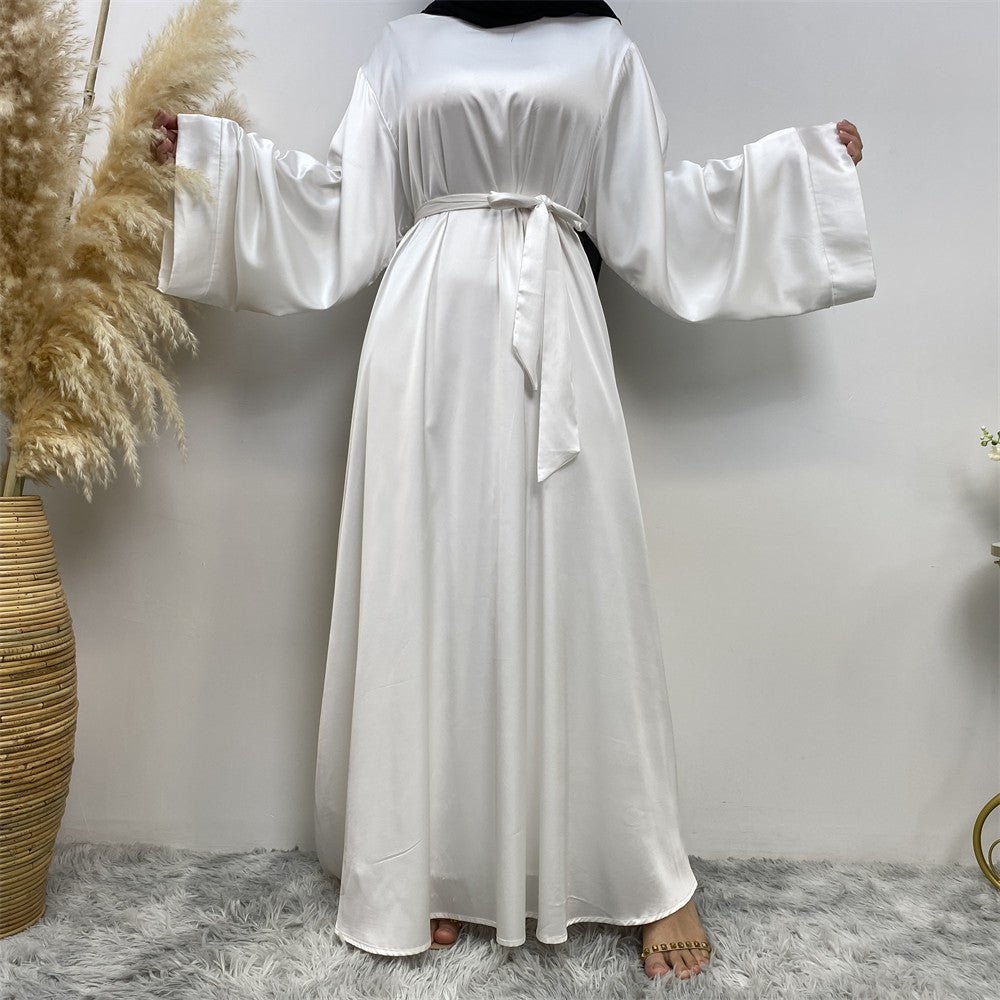 Satin Kimono Sleeve Abaya - Norah Collections White Modest Elegant Abaya for Women