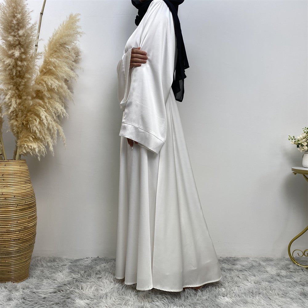 Satin Kimono Sleeve Abaya - Norah Collections White Modest Elegant Abaya for Women