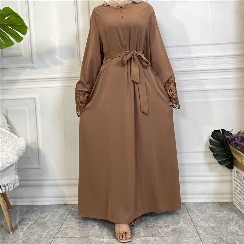 Nida Lace Kimono Sleeve Abaya - Norah Collections Brown Modest Elegant Abaya for Women
