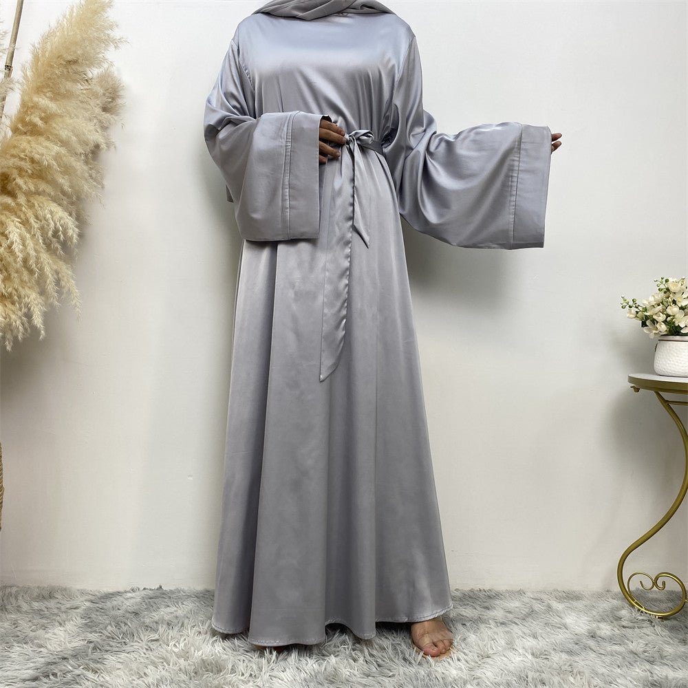 Satin Kimono Sleeve Abaya - Norah Collections Grey Modest Elegant Abaya for Women