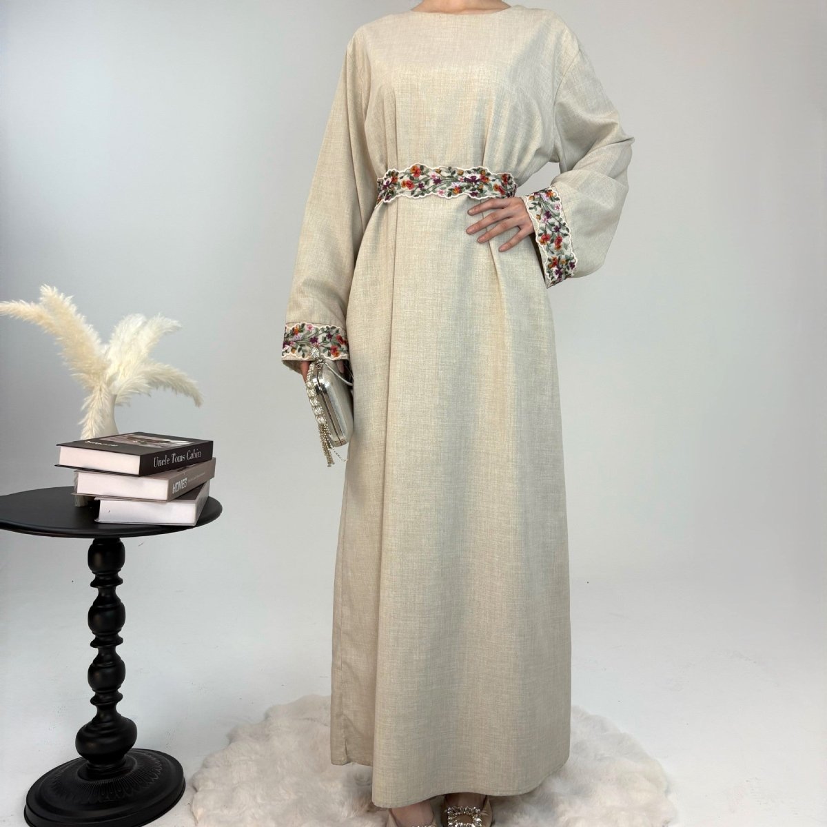 Premium Embroidered Linen Abaya - Norah Collections 53 (S) Modest Elegant Abaya for Women