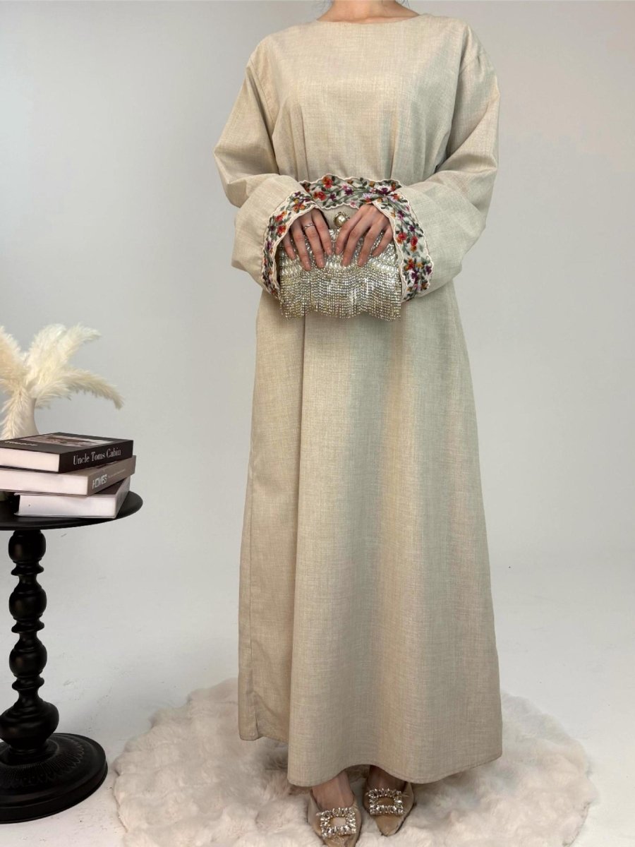 Premium Embroidered Linen Abaya - Norah Collections 53 (S) Modest Elegant Abaya for Women