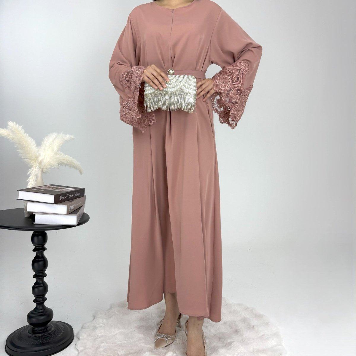 Premium Lace Abaya - Norah Collections Pink Modest Elegant Abaya for Women