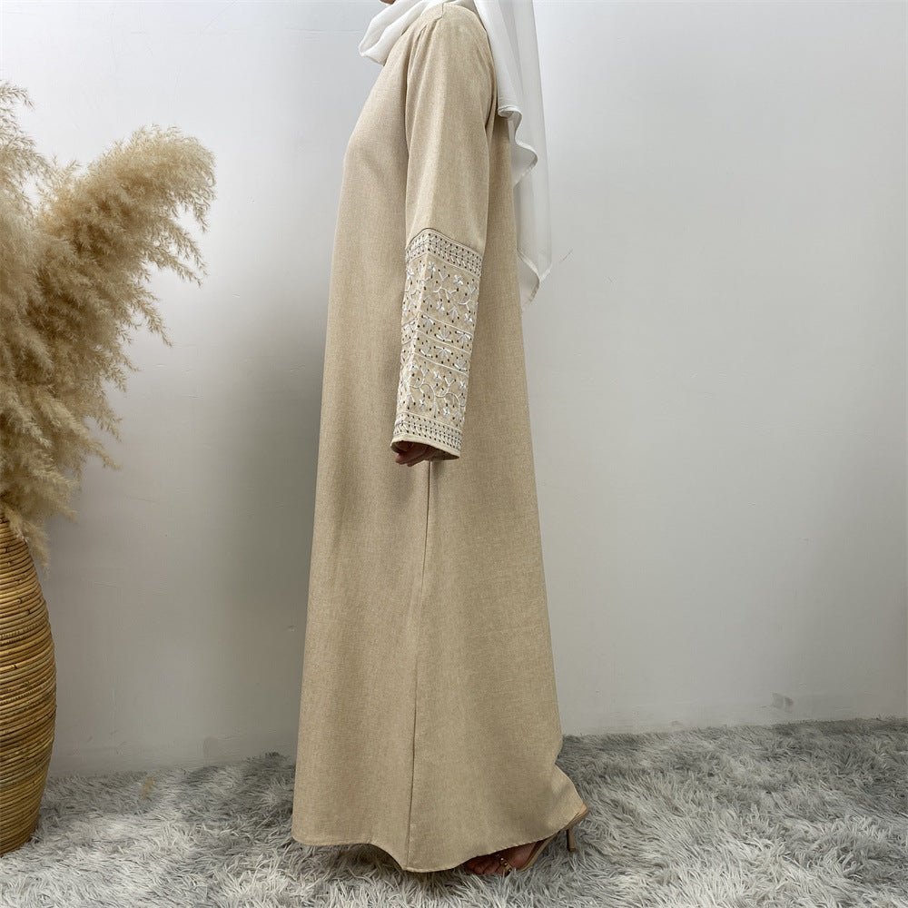 Embroidered Kimono Sleeve Abaya - Norah Collections Cream Modest Elegant Abaya for Women
