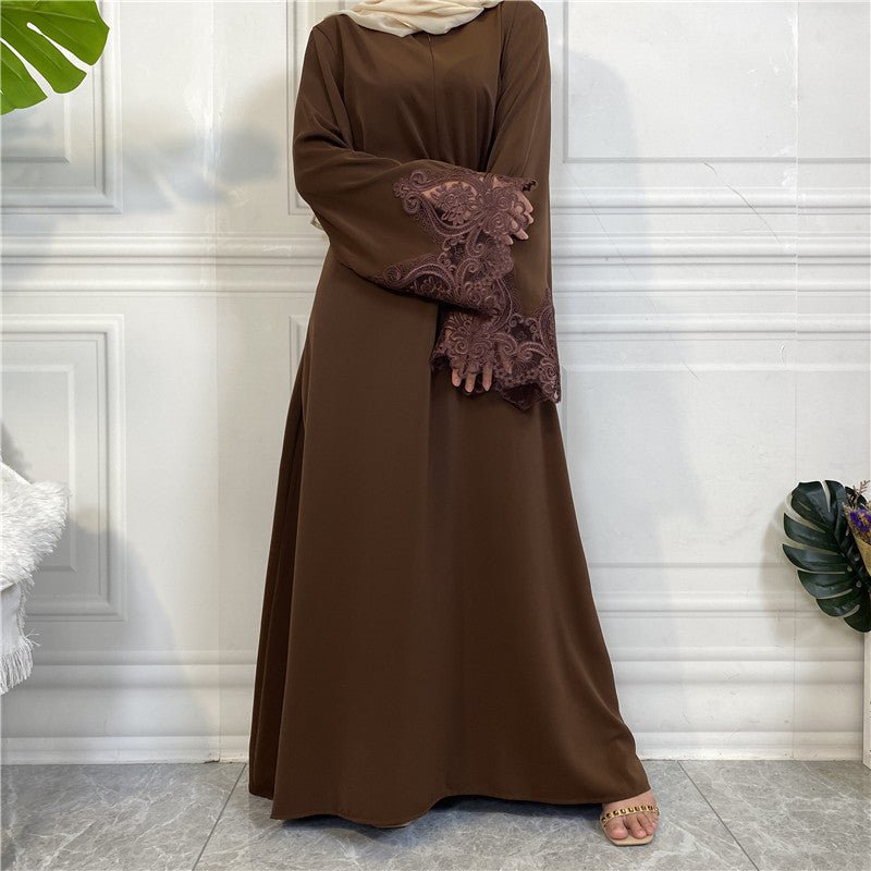Nida Lace Kimono Sleeve Abaya - Norah Collections Coffee Modest Elegant Abaya for Women