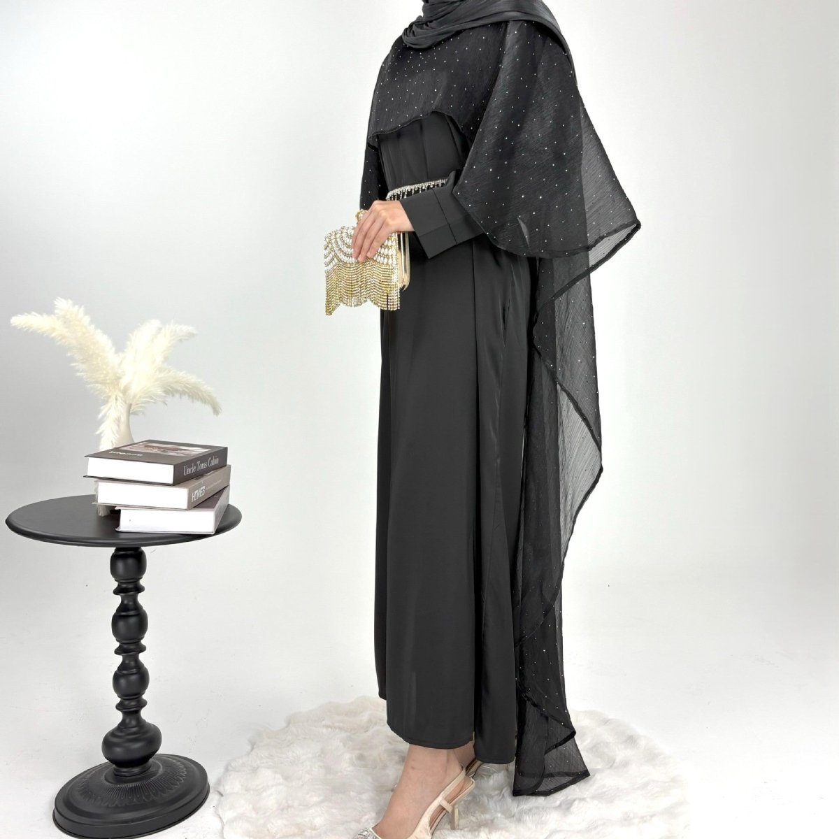 Luxury Shimmering Three Piece Abaya Set - Norah Collections Black Modest Elegant Abaya for Women