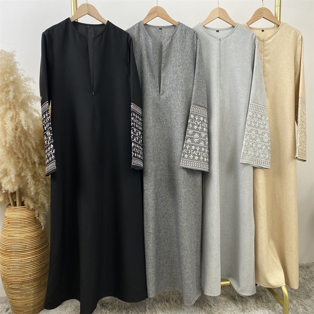 Embroidered Kimono Sleeve Abaya - Norah Collections Cream Modest Elegant Abaya for Women