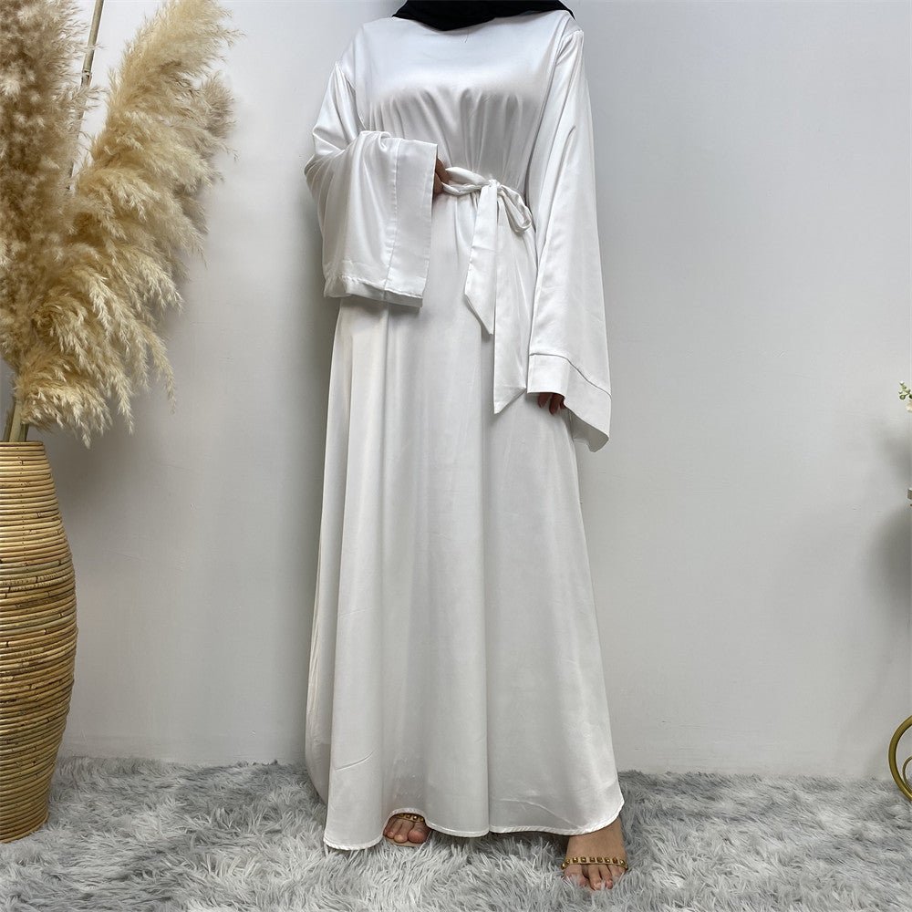 Satin Kimono Sleeve Abaya - Norah Collections White Modest Elegant Abaya for Women