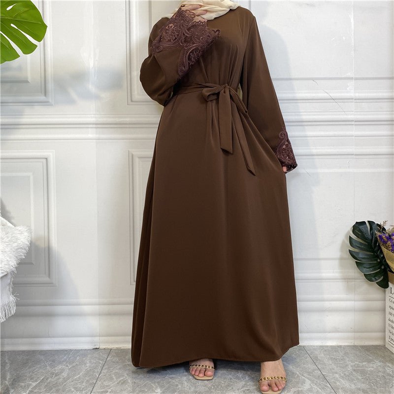 Nida Lace Kimono Sleeve Abaya - Norah Collections Coffee Modest Elegant Abaya for Women