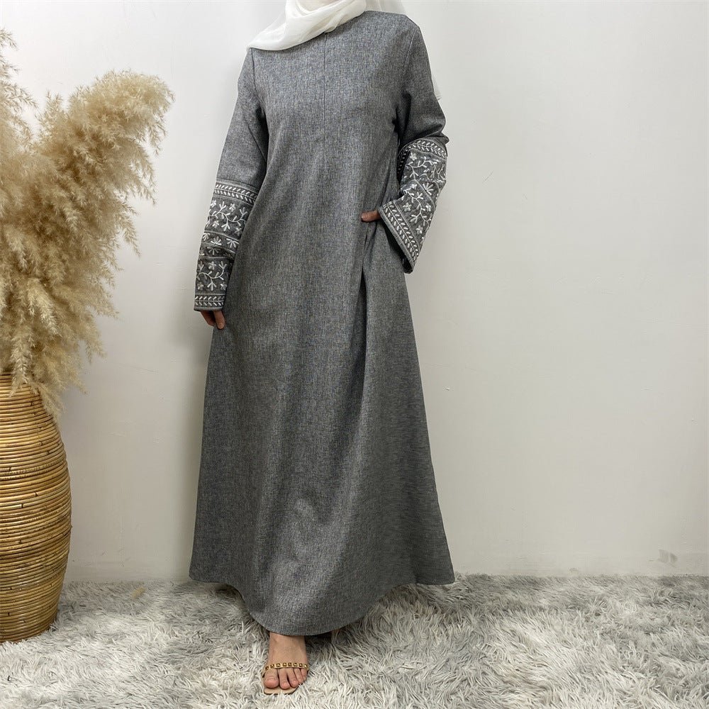 Embroidered Kimono Sleeve Abaya - Norah Collections Grey Modest Elegant Abaya for Women