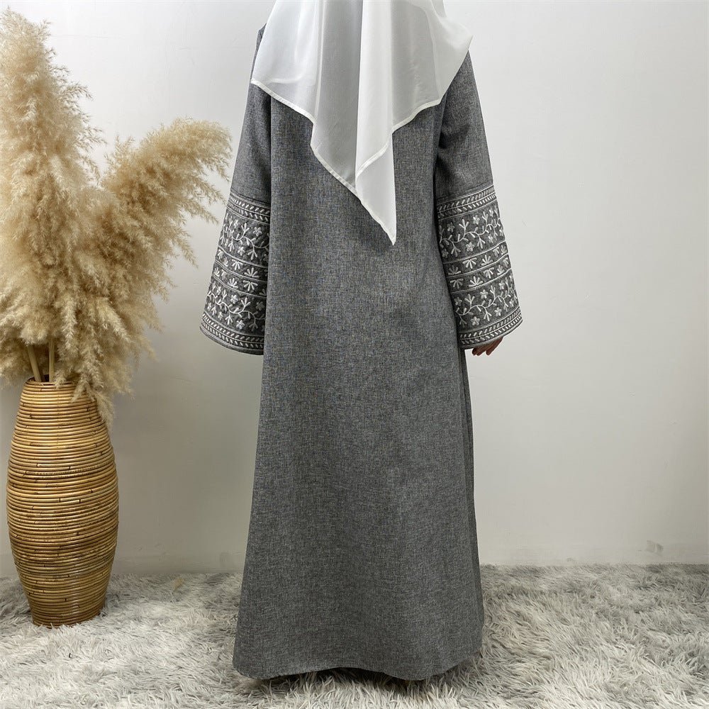 Embroidered Kimono Sleeve Abaya - Norah Collections Grey Modest Elegant Abaya for Women
