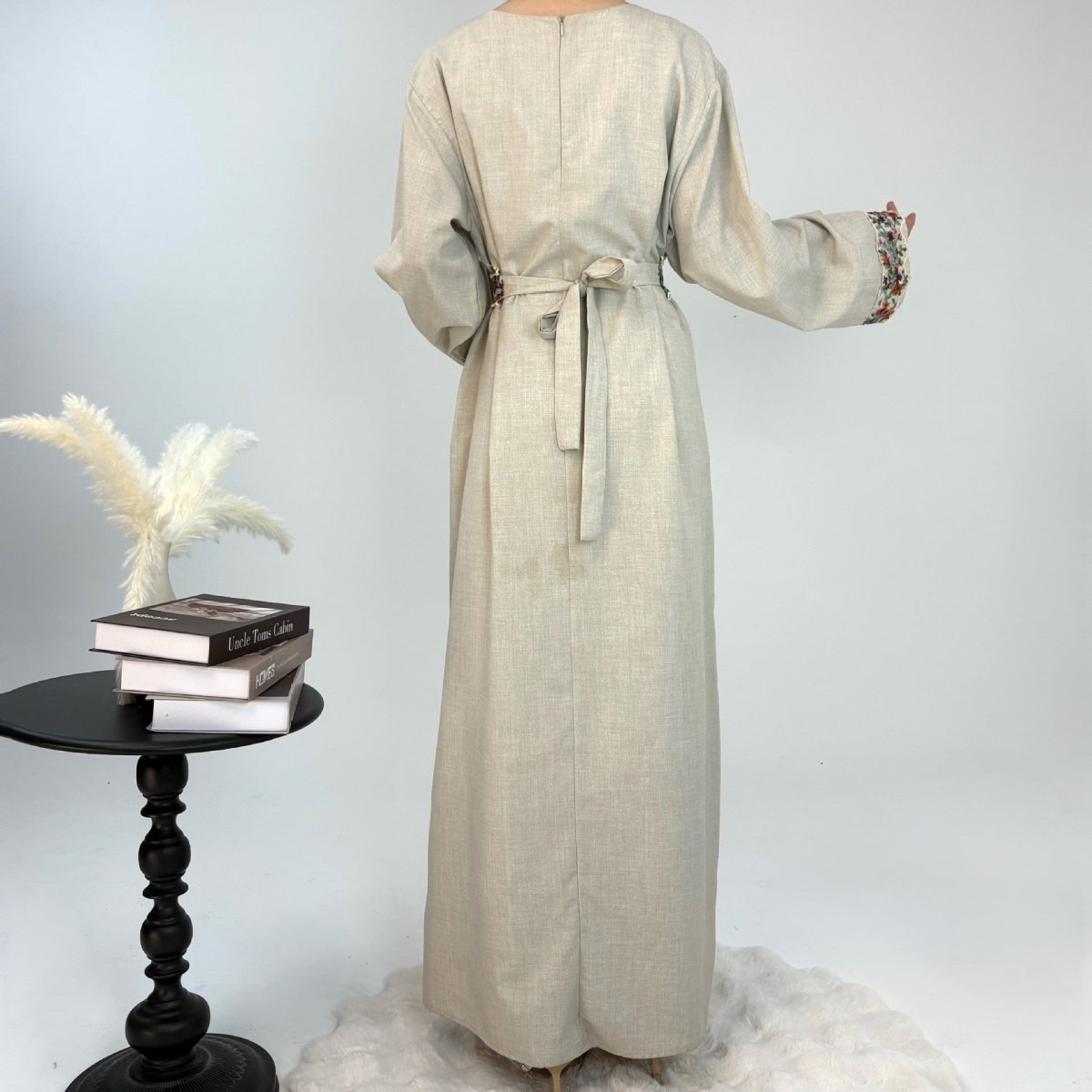 Premium Embroidered Linen Abaya - Norah Collections 53 (S) Modest Elegant Abaya for Women