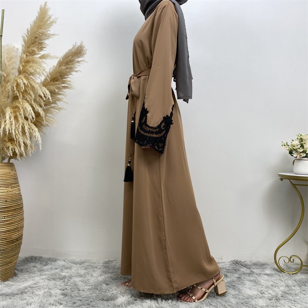 Lace Kimono Sleeve Abaya - Norah Collections Brown Modest Elegant Abaya for Women