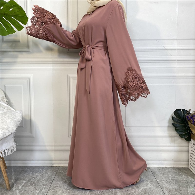 Nida Lace Kimono Sleeve Abaya - Norah Collections Pink Modest Elegant Abaya for Women