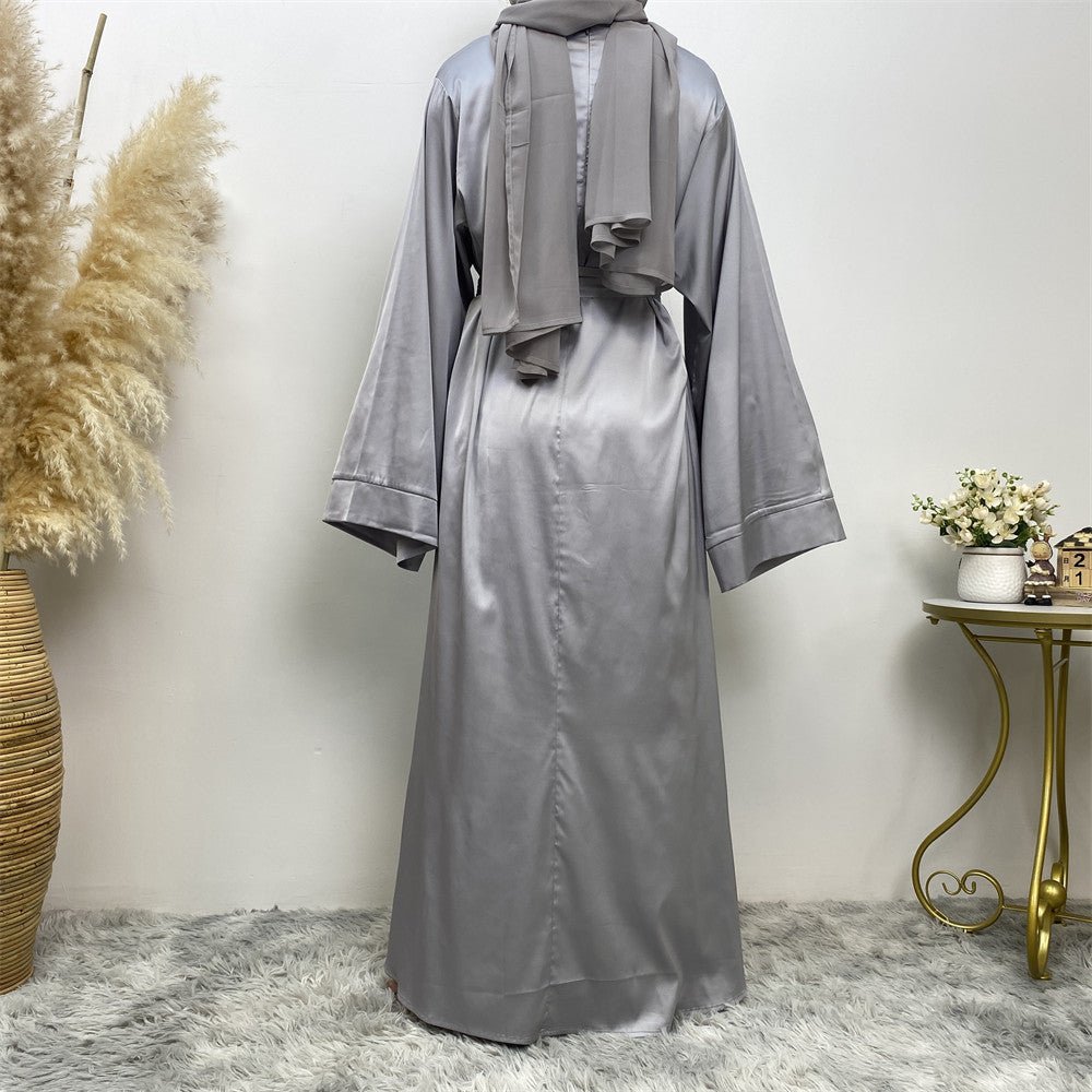 Satin Kimono Sleeve Abaya - Norah Collections Grey Modest Elegant Abaya for Women