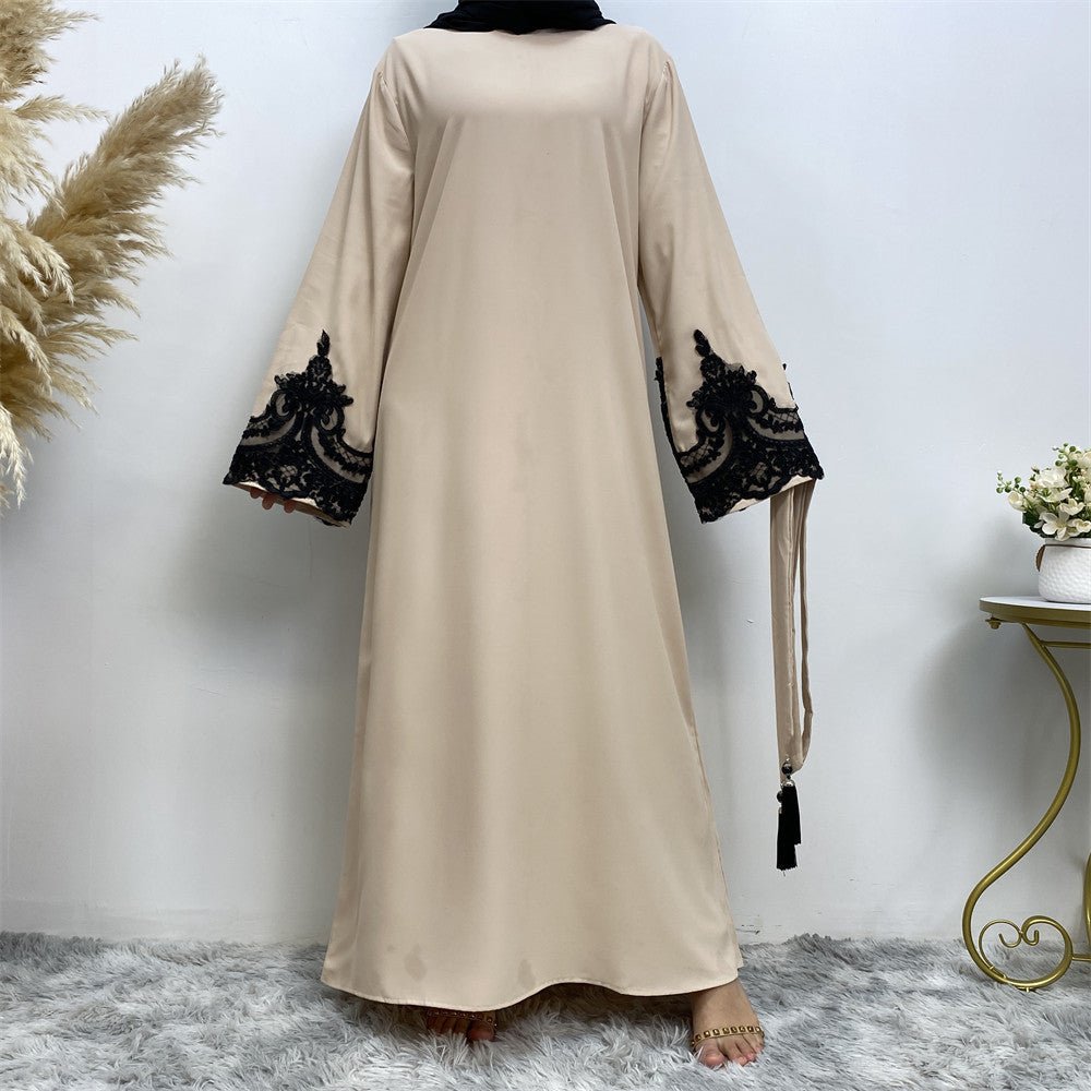 Lace Kimono Sleeve Abaya - Norah Collections Beige Modest Elegant Abaya for Women