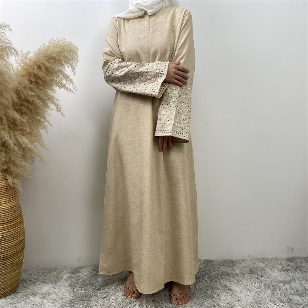 Embroidered Kimono Sleeve Abaya - Norah Collections Cream Modest Elegant Abaya for Women