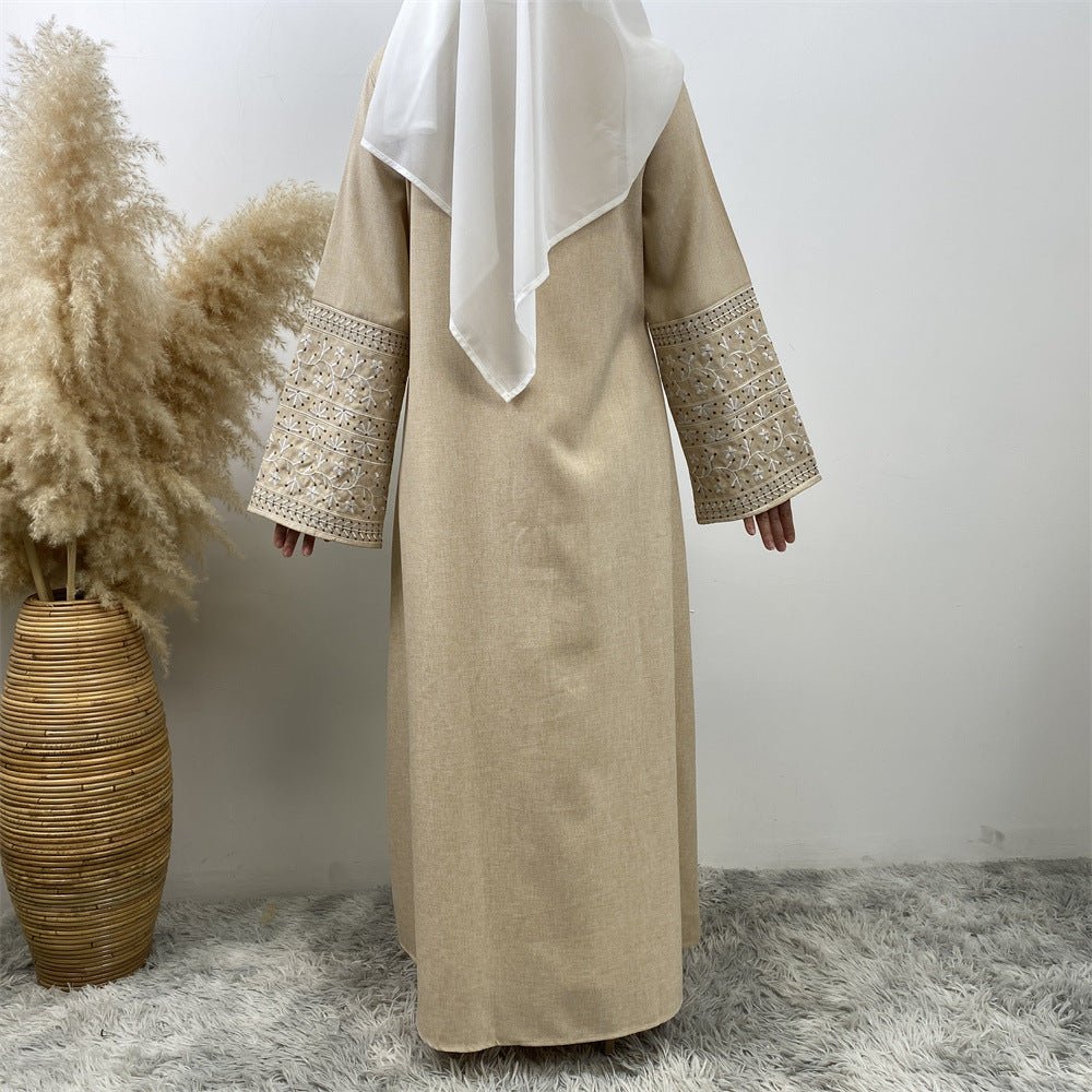 Embroidered Kimono Sleeve Abaya - Norah Collections Cream Modest Elegant Abaya for Women