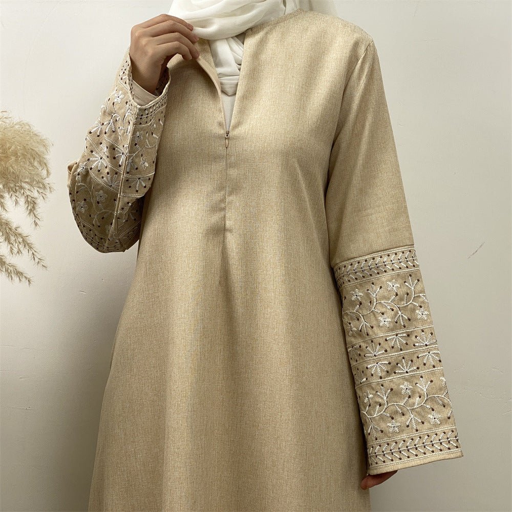 Embroidered Kimono Sleeve Abaya - Norah Collections Cream Modest Elegant Abaya for Women