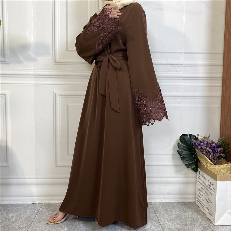 Nida Lace Kimono Sleeve Abaya - Norah Collections Coffee Modest Elegant Abaya for Women