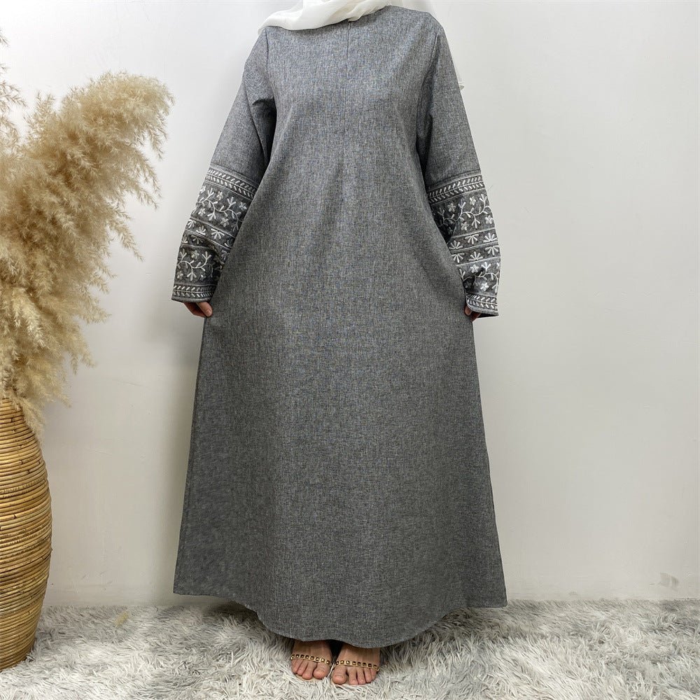Embroidered Kimono Sleeve Abaya - Norah Collections Grey Modest Elegant Abaya for Women