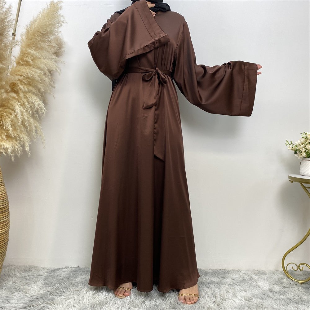 Satin Kimono Sleeve Abaya - Norah Collections Coffee Modest Elegant Abaya for Women