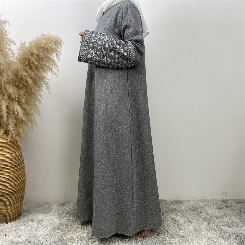 Embroidered Kimono Sleeve Abaya - Norah Collections Grey Modest Elegant Abaya for Women