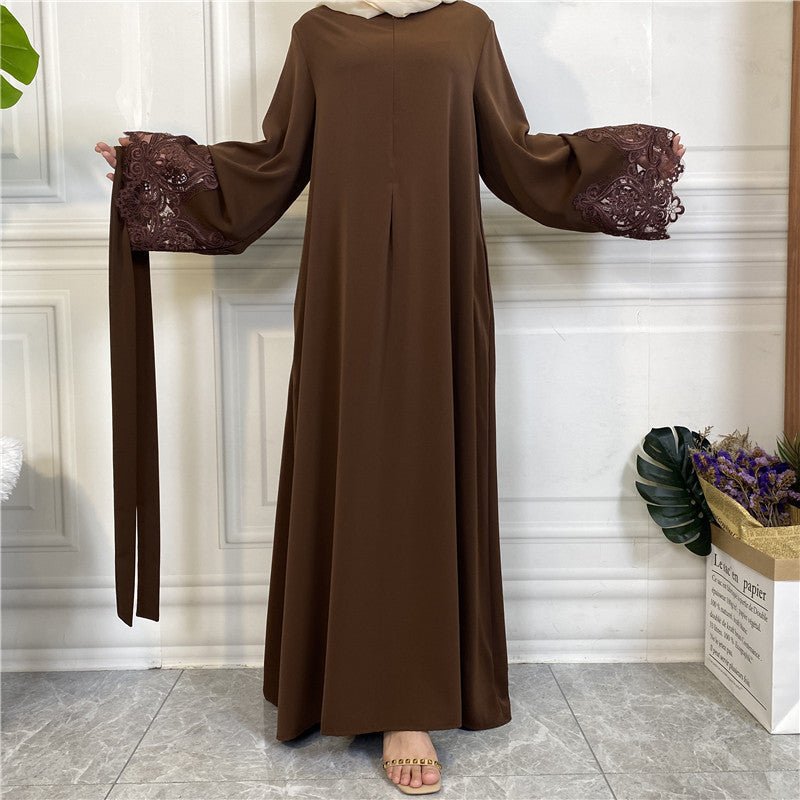 Nida Lace Kimono Sleeve Abaya - Norah Collections Coffee Modest Elegant Abaya for Women